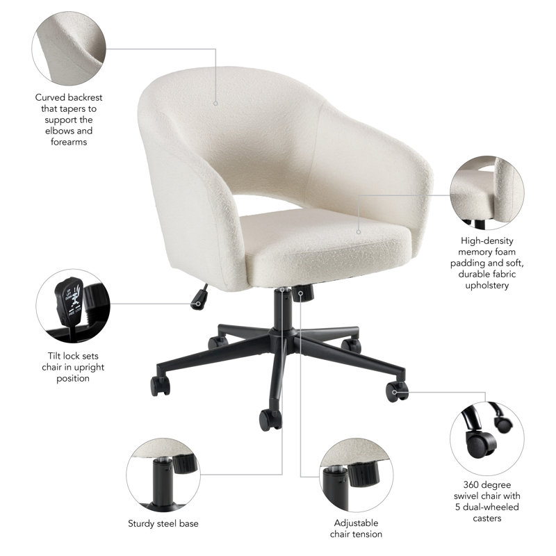 Fauteuil de bureau Meila, Crème, crème