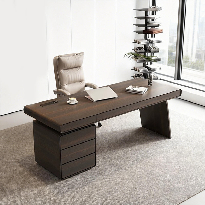 Bureau de direction rectangulaire en bois massif avec tiroirs Nut-brown
