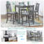 Ensemble de table de salle à manger 5 pièces, ensemble de table de salle à manger carrée en bois pour 4 personnes, ensemble de table de cuisine à hauteur de comptoir avec table carrée et 4 chaises rembourrées pour petit espace, gris