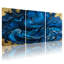 «Blue Waves Golden Accents», ensemble de 3 reproductions d'art sur toile-527041754