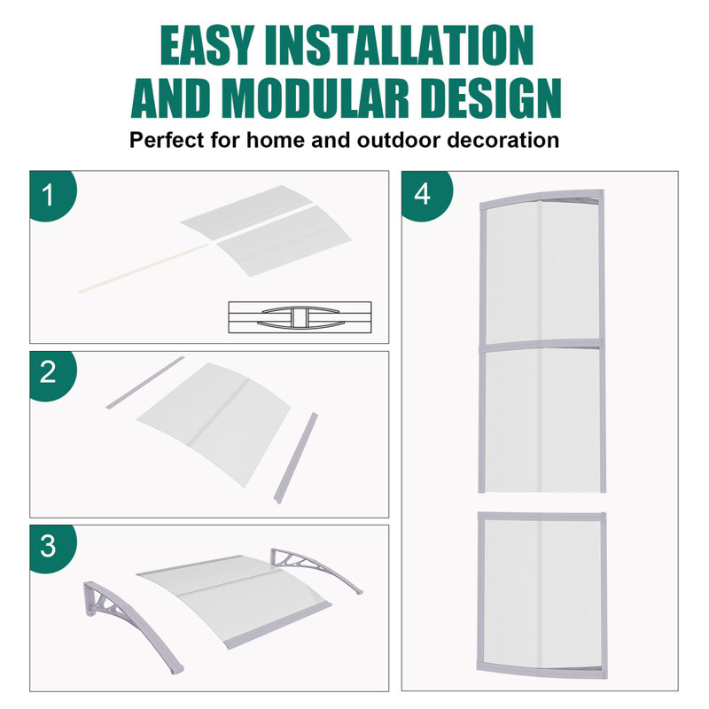 GUANSU-CN Polycarbonate Cover Retractable Door / Window Awning, 100x200 cm, Clear/Grey