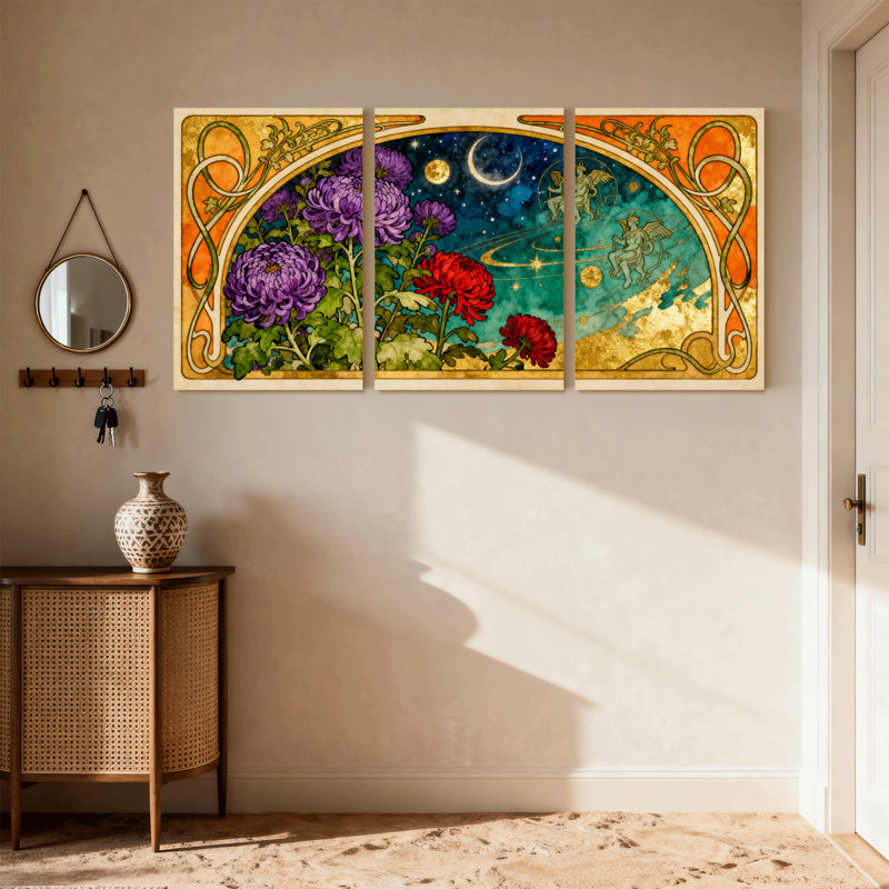 Fantasy & Sci-Fi Art Nouveau, motif céleste floral, ensemble de 3 impressions sur toile, H 30 po x l 60 po