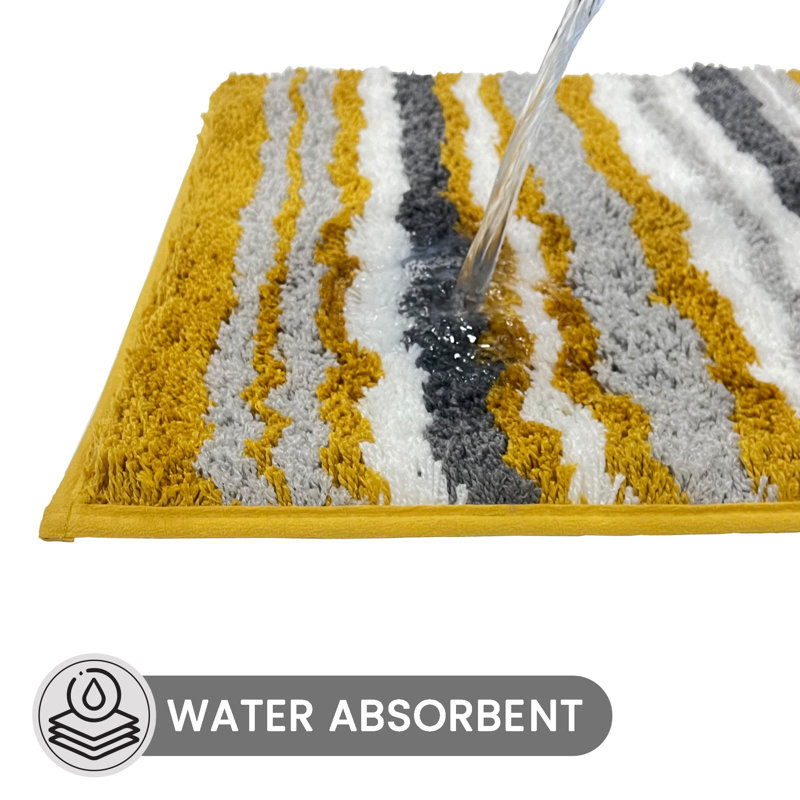 Tapis pour salle de bain 100% polyester griffé Griffie, Rectangle 20 po x 60 po, Jaune