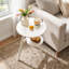 Table d'appoint ronde à 2 niveaux en bois massif - Table de bout blanche avec tablette de rangement pour le salon et la chambre à coucher