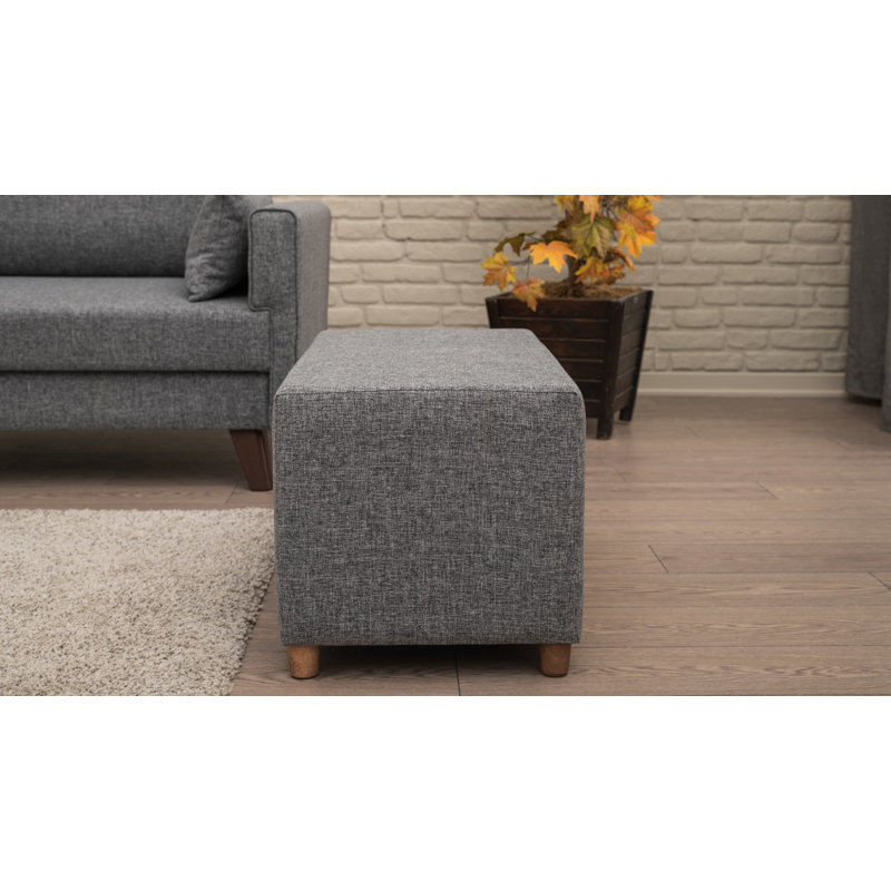 Upholstered Ottoman, Gray Polyester Blend