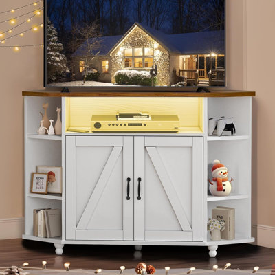 Meuble télé de coin, meuble télé de coin avec éclairage à DEL, rangement ouvert, tablettes réglables, armoires de télévision pour le salon, la chambre à coucher