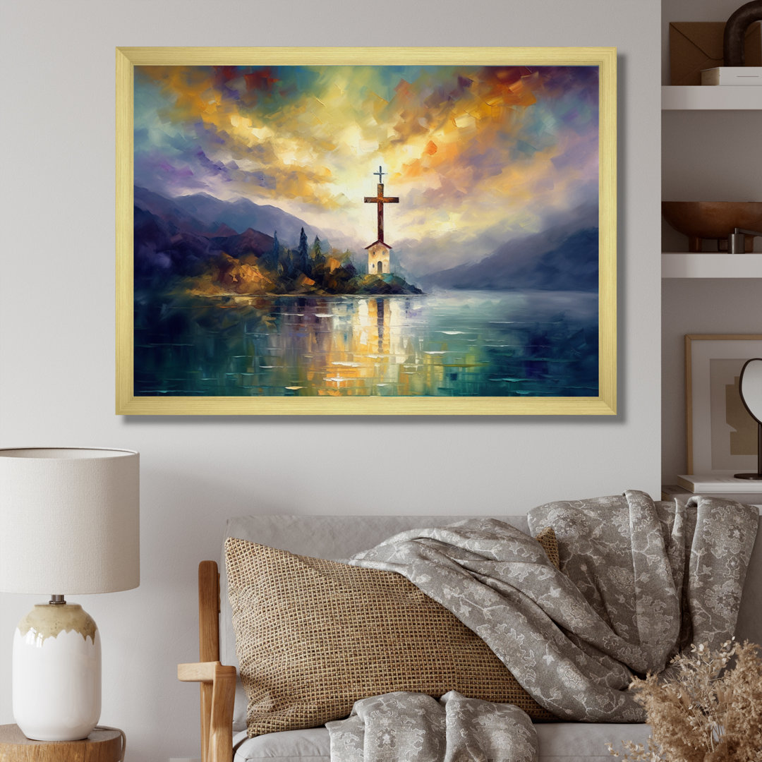 Arnfried Religious Cross Reflections - Landscape Church Lake Wall Art Lark Manor™