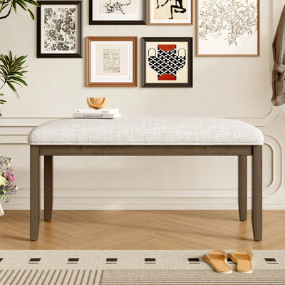 Banc rembourré pour l'extrémité de la chambre à coucher, banc d'entrée de 38 pouces pour le salon, banc de salle à manger avec siège rembourré et pieds en bois massif pour la chambre à coucher, l'intérieur et le couloir (banc, beige et brun)