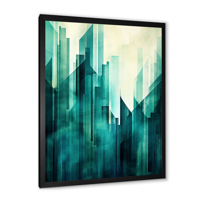 «Skyscrapers Teal Towers High Rise City I», reproduction sur toile, Cadre simple noir, H 40 po x l 30 po x P 1,5 po