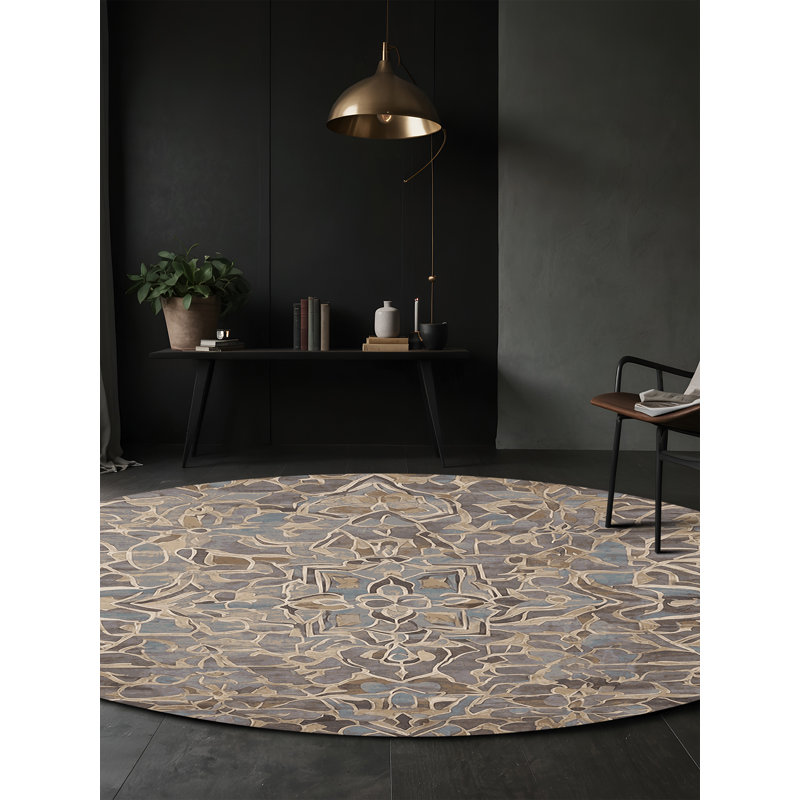 Machine Washable Gray Area Rug, Round 4'