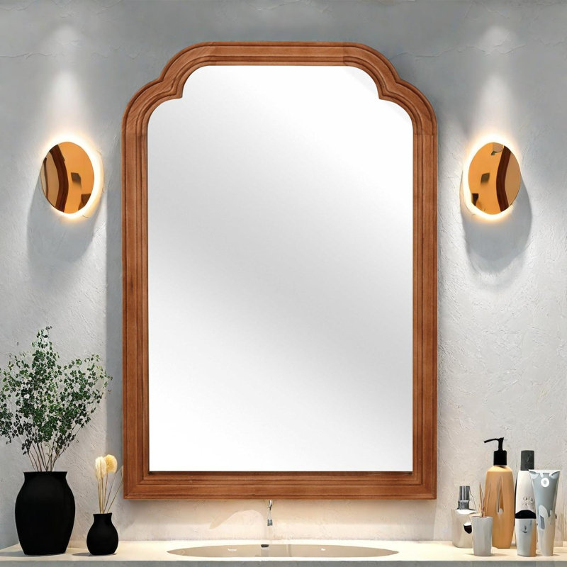 Miroir à cadre en bois massif avec coins arrondis, 20 po x 30 po, décoratif et fonctionnel, Medium Yellow Wood