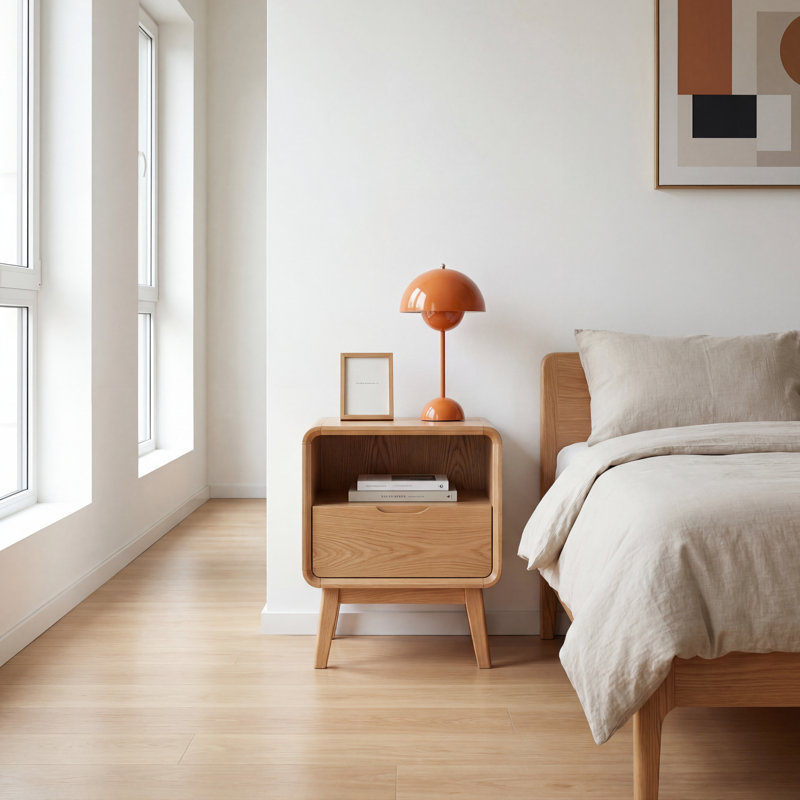 20.5"H Compact Solid Oak Nightstand, Oak, Individual