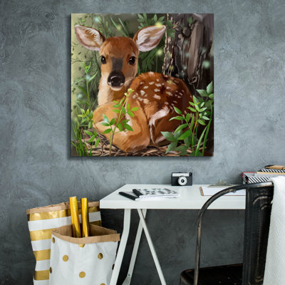 'Cute Deer Lies In The Grass' by Kajenna Art Canvas Wall Art, 26" x 26"