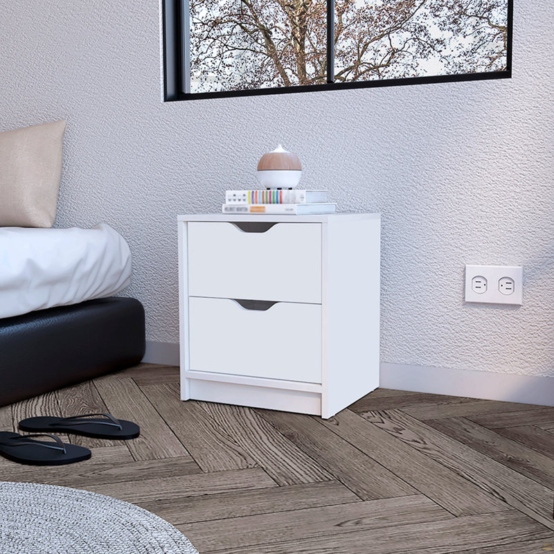 Nightstand, Two Drawers, White