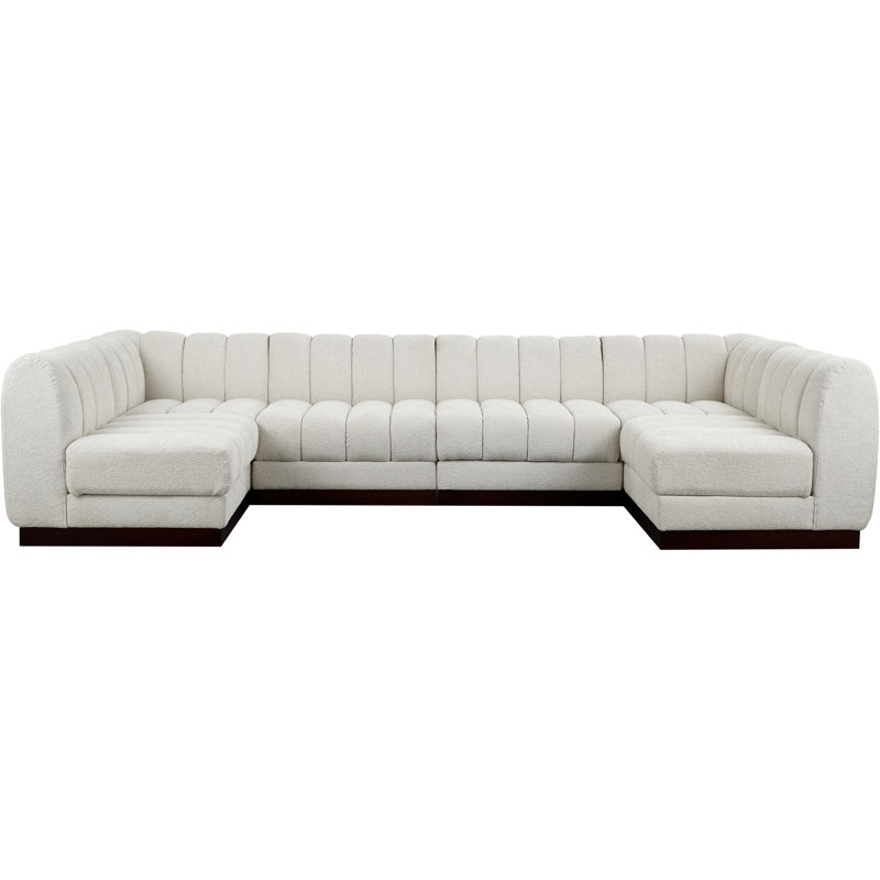 Canapé modulaire rembourré 6 pièces Hippen, Tissu chenille crème