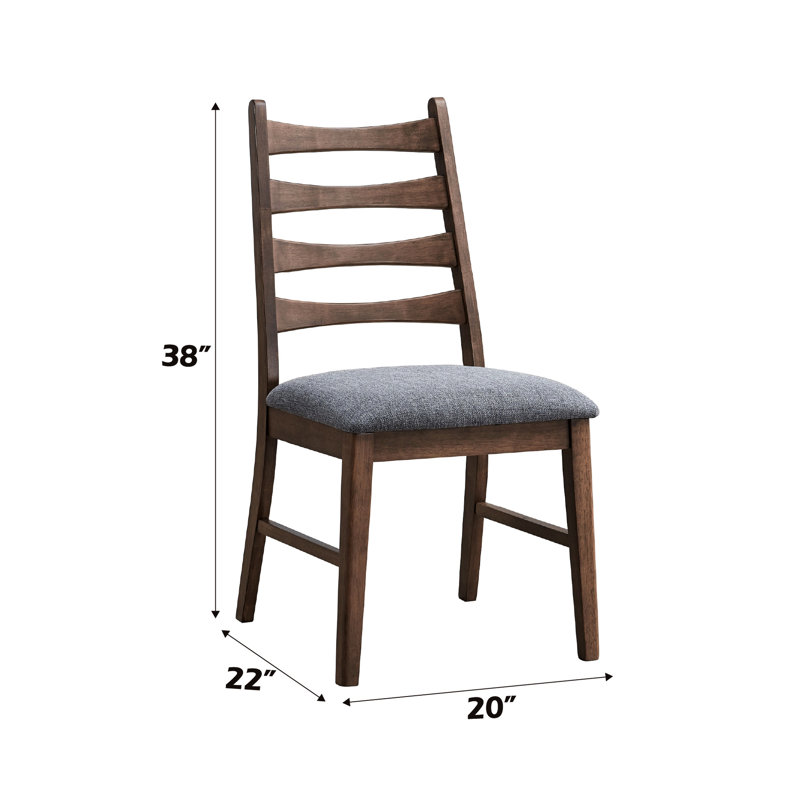 Side Chair (2 Pieces). Dark Gray Linen & Walnut. Solid Wood And Seat Cushion. D24 Foam Density. 220lbs Weight Capacity. 19" Width. 17" Depth. 20" Height. 22in Product 20in 38in No Storage Included.