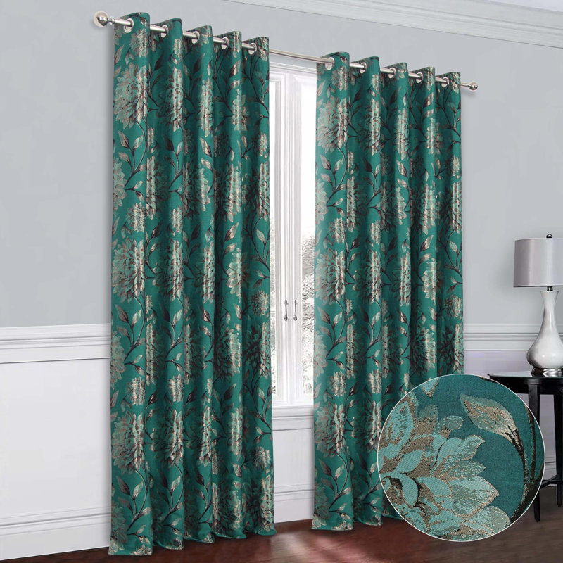 Amridean Fully Lined Eyelet Curtains, 114 W x 137 D cm, Green