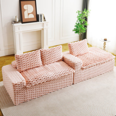 Pink Turtle Velvet Versatile Sofa: Convertible Twin-seat & Right Chaise
