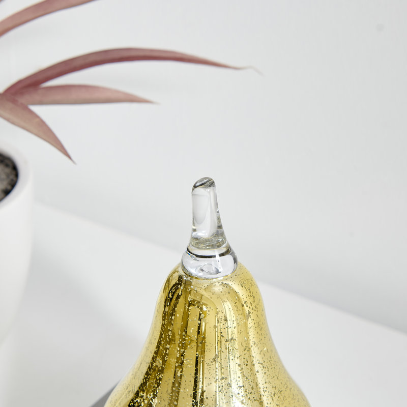 Martarius Pear Decorative Accent Glass Tabletop Sculpture Figure, Gold