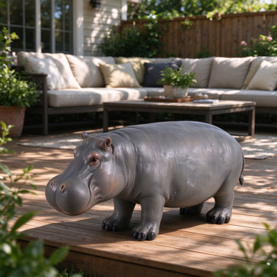 12.6'' Weather Resistant Hippopotamus Garden Statue, Realistic Resin Hippo Wildlife Sculpture, Outdoor Decor for Lawn, Yard, Patio & Pond Landscaping