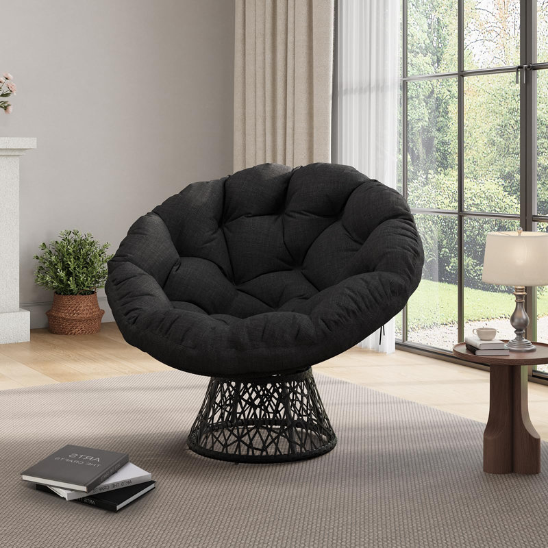 Fauteuil Papasan d'extérieur robuste avec cadre en acier 37 po., Noir