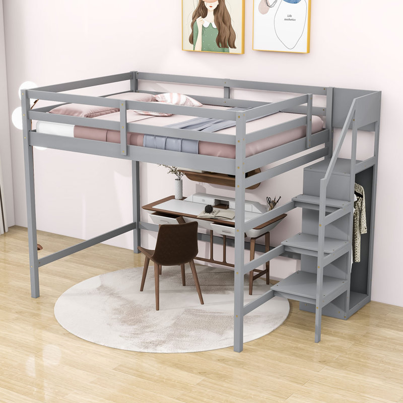 Lit mezzanine double Etasha par Harriet Bee, gris