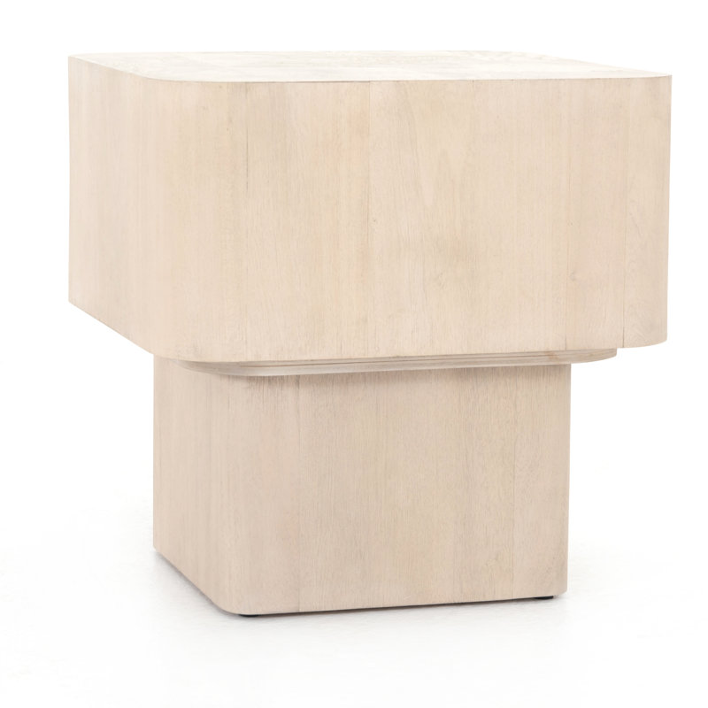 Table de bout à piédestal Ritu, Bois madré blanchi