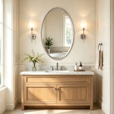 20x28 Inch Metal Framed Oval Wall Mirror, Black Bathroom Vanity Mirror, Hd Tempered Glass