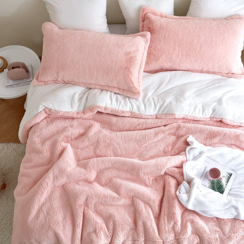 Chunky Bunny Coma Inducer Faux Fur Oversized Comforter Set, King Comforter + 2 King Shams, Pink