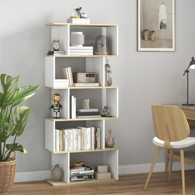 Bibliothèque à 5 niveaux, bibliothèque étroite en forme de S, blanc