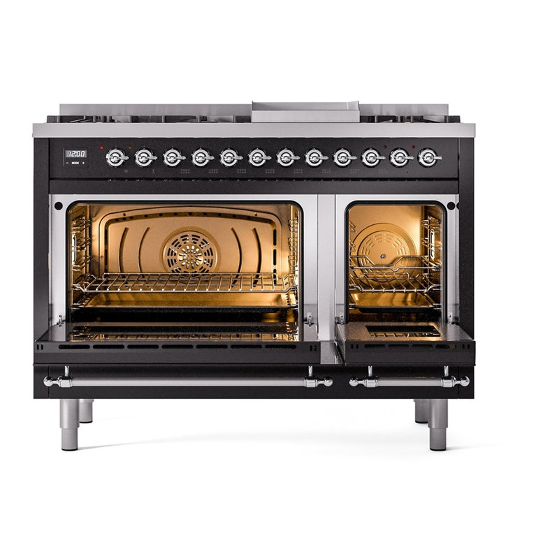ILVE Nostalgie II Series 48 inch Dual Fuel Range with 8 Sealed Burners, Griddle (Glass Door), Liquid Propane