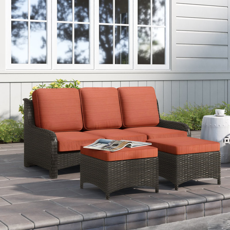 Harbin 72.83'' Wide Rectangle Wicker Patio Sofa with Cushions, Orange Red