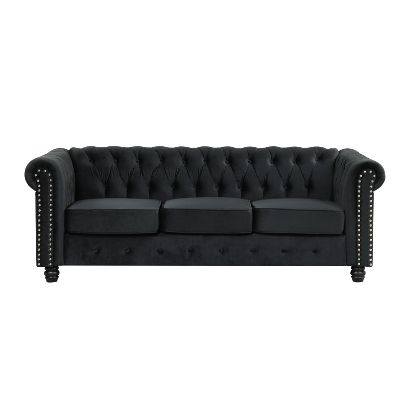 Canapé à accoudoirs arrondis 80 po Leite, Velours noir