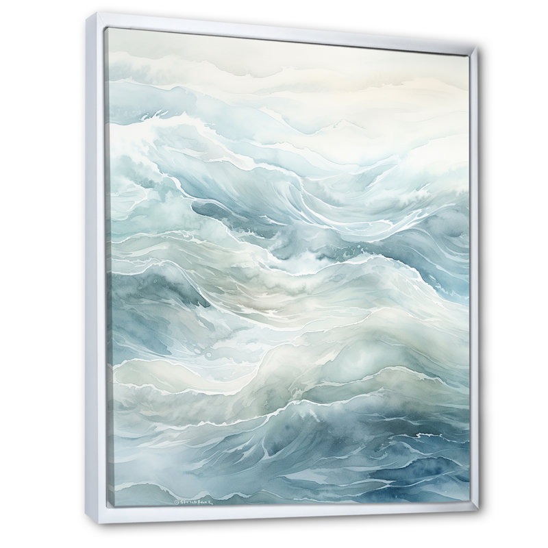 Impression sur toile Ocean Minimal Waves Charm, Cadre flottant blanc, H 44 po x l 34 po x P 1,5 po