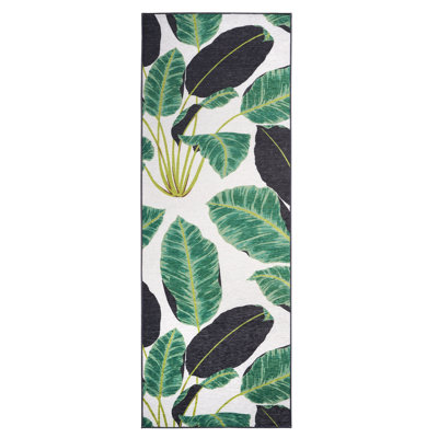 Hojas Rainforest Emerald Washable Rug - 2.5' x 7'
