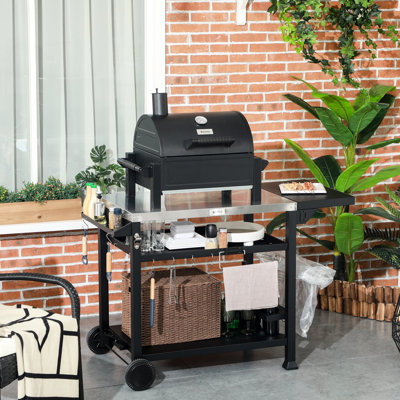 Chariot de barbecue extérieur avec bureau pliant, 46 po x 21,75 po, acier inoxydable, table de préparation, noir amovible