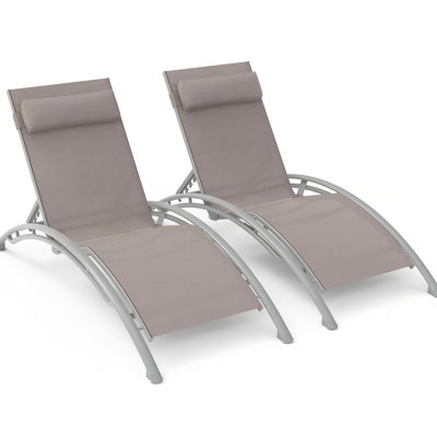 Khaki Pool Chaise Lounges, Rustproof Aluminum, Adjustable & Pillow, Quick-Drying Fabric Patio Recliner Chairs Of 2, Detachable Breathable Aluminum Frame, For Poolside, Sunbathing
