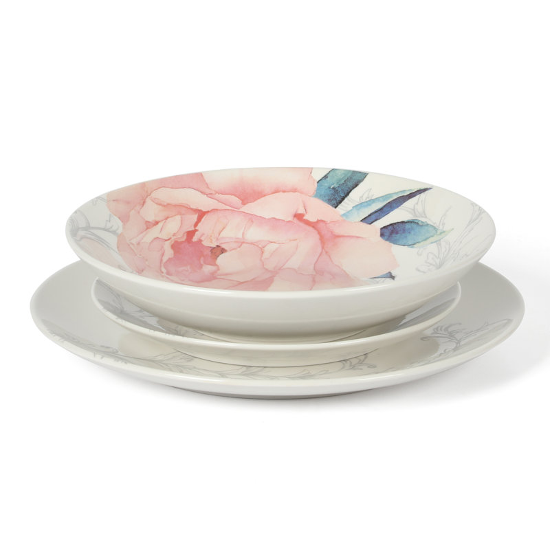 Cliffield Glossy Floral Porcelain Dinnerware Set, Service for 4