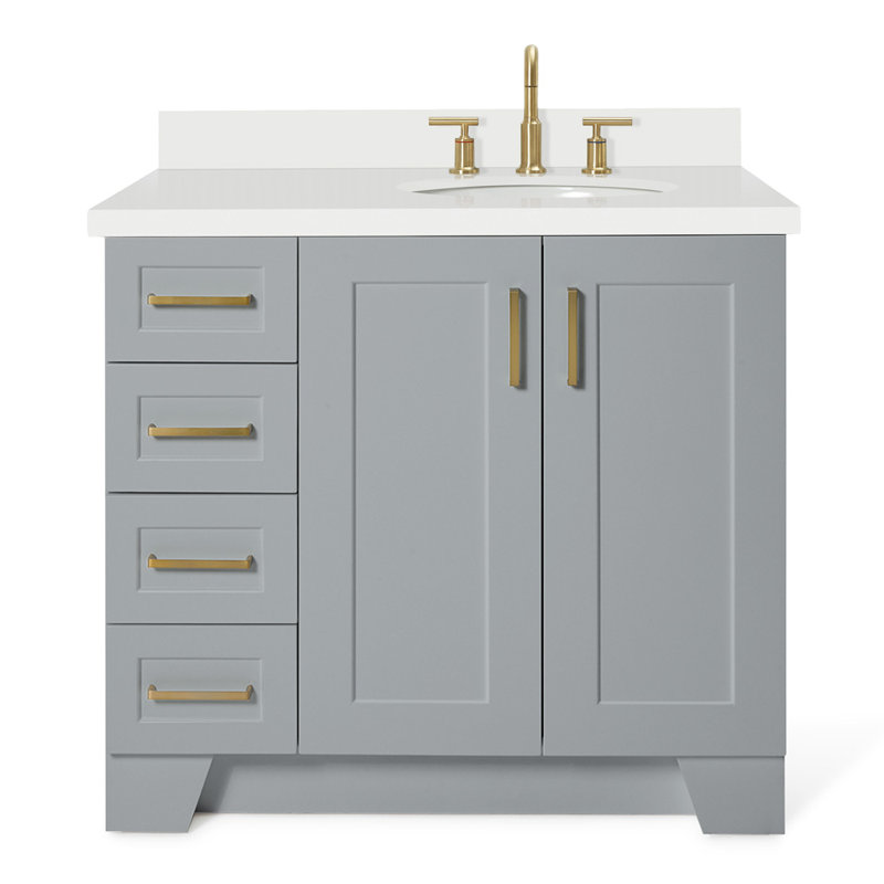 37 IN. Single Bathroom Vanity, Right, Oval, Gray