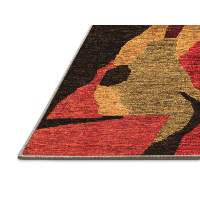 Tapis abstrait en laine et polyester tissé à la machine Actisdano, Rectangle 4 pi x 6 pi
