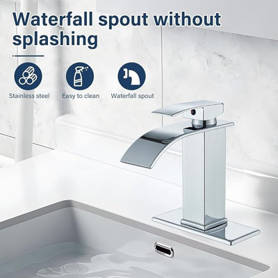 Mosson 2-Pack Waterfall Bathroom Sink Faucets with Single Handles and 6-Inch Deck Plates, Polished Chrome