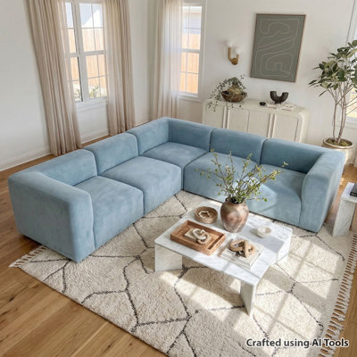 L-Shaped Modular Sectional Sofa, 5-Piece Performance Velvet Sectional Couch with Deep Seats