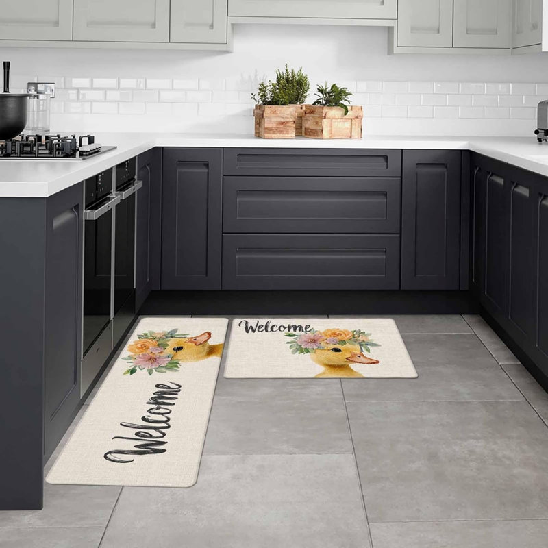 Multicolore beige, ensemble de 2 tapis de cuisine Welcome Duck