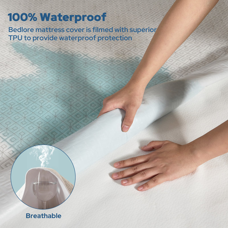Housse de protection pour matelas imperméable et silencieuse George Oliver, Beige, Double