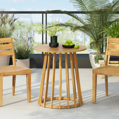 Table de salle à manger d'extérieur ronde en bois, finition, hauteur de 29,16 po, panneaux de lattes, table de finition avec cadre, profondeur de 27,07 po, conception facile à assembler