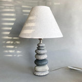 Handcrafted Coastal Nautical Bedside Lamp With Natural Beach Stones And Paper Shade