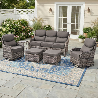 7 - Person Luxury Wicker Patio Furniture Set With 6-Inch Extra-Thick Cushion Swivel Chairs, Ottomans, Side Table