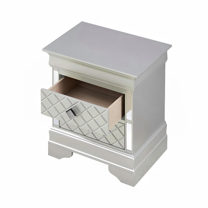 Sleek Silver Champagne Nightstand, Champagne