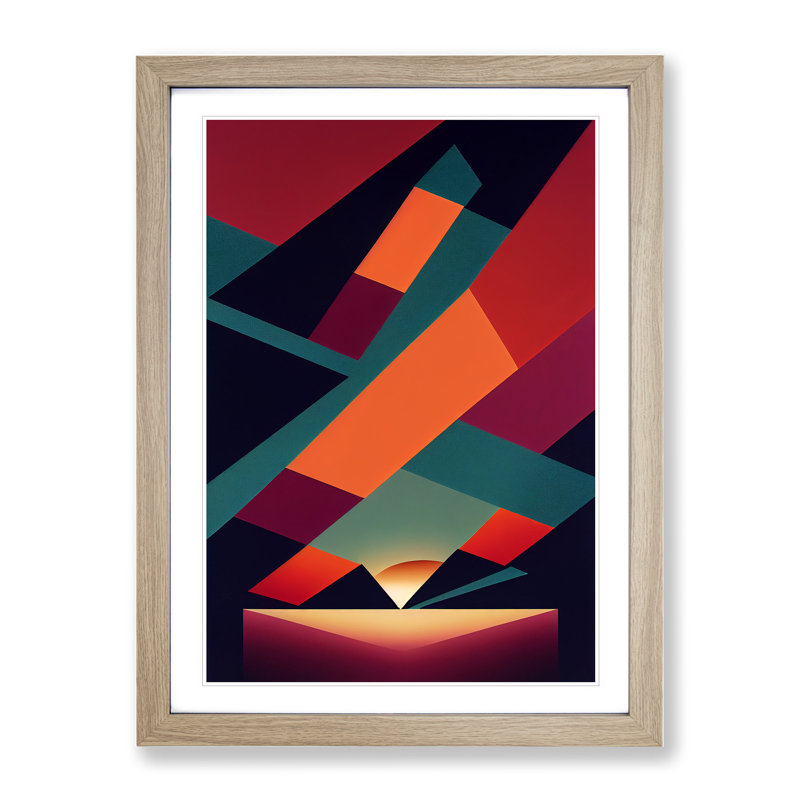 Incomparable Abstract Sunset - Wall Art, 34cm H x 25cm W x 2cm D, Oak Framed
