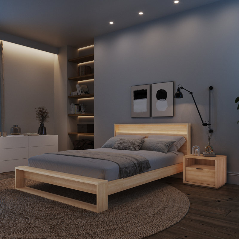 Deangelis Queen Size 3 Piece Bedroom Set with Headboard with Integrated Lighting, Beige